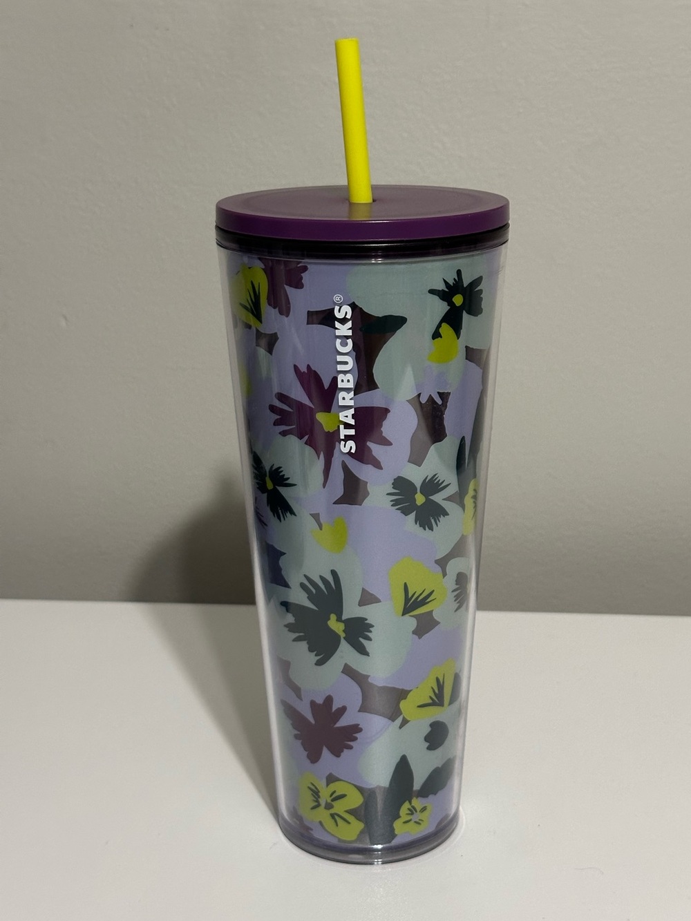 NWT Starbucks 2021 Pansy Lilac Purple Yellow Floral 24oz Venti Tumbler